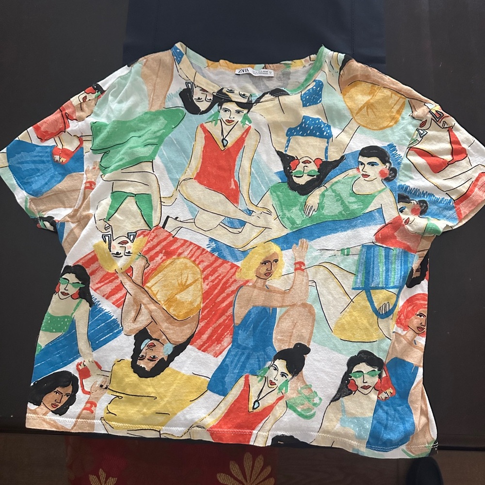 Zara Multicolor Illustrated Short Sleeve Tee
